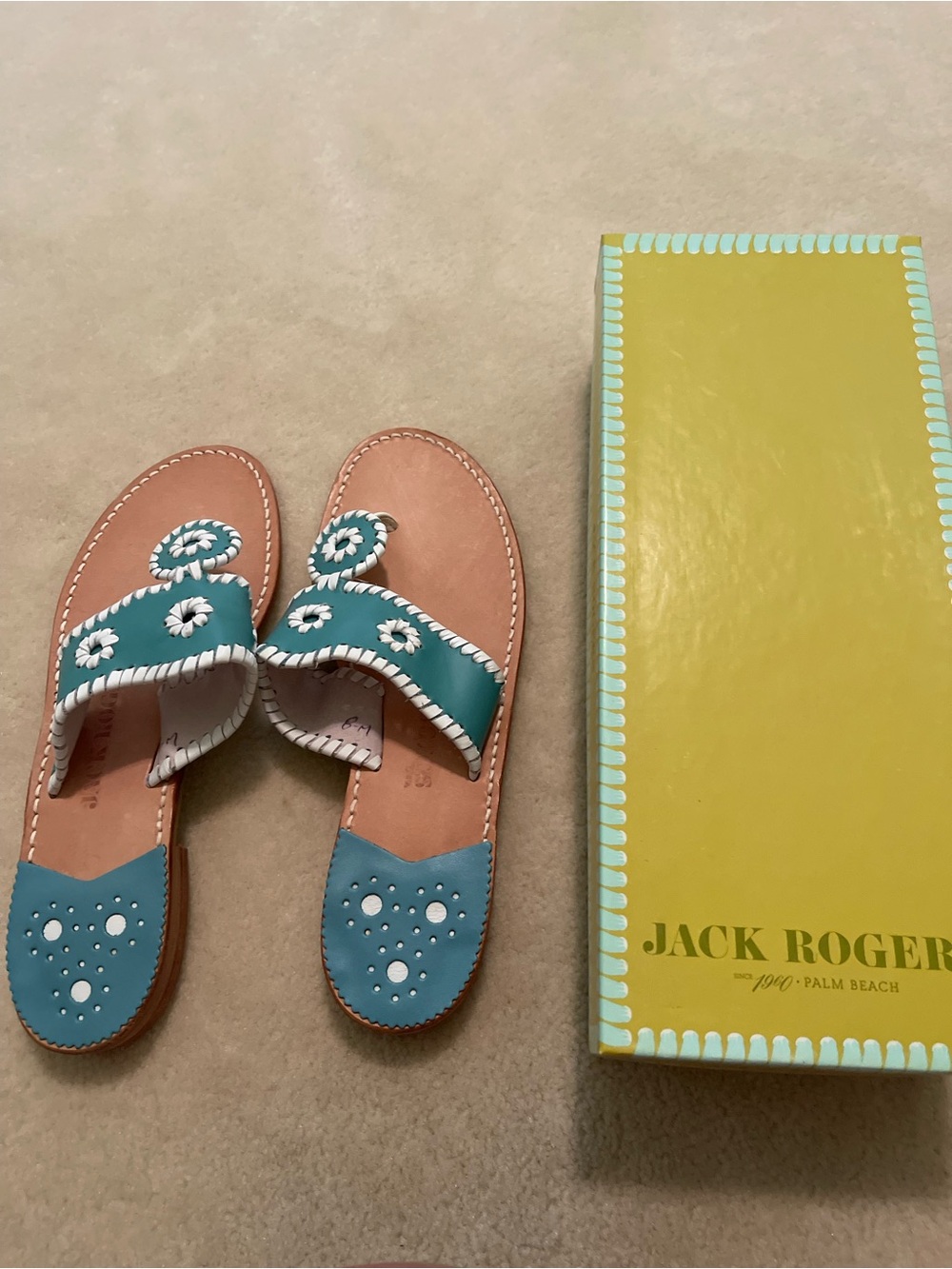 Jack Rogers women’s Leather Turquoise Slide Sandals